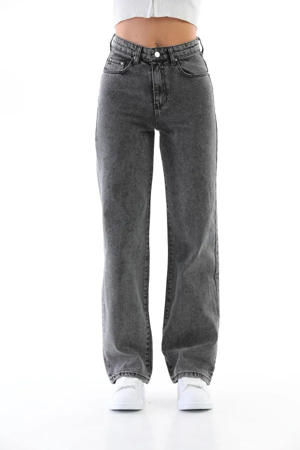 Gray Snow Wash High-Waisted Palazzo Jeans