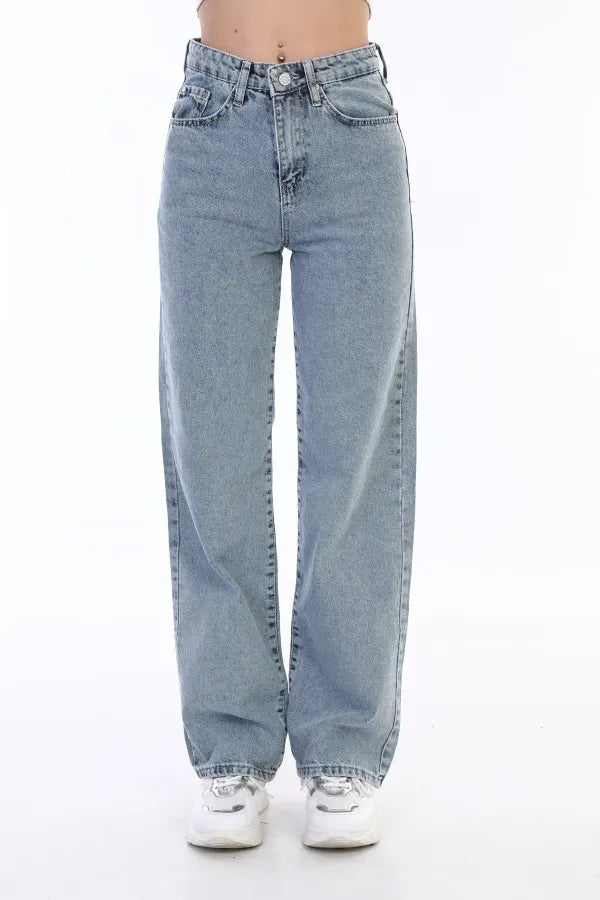 Light Blue High-Waisted Wide-Leg Loose Palazzo Jeans 