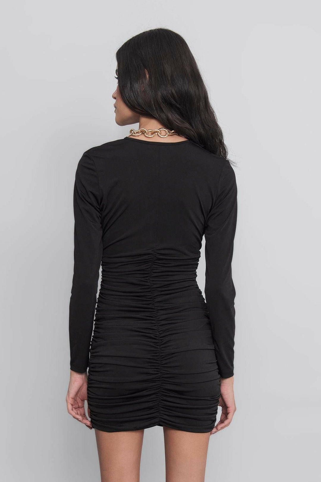Black Deep V-Neck Draped Mini Dress
