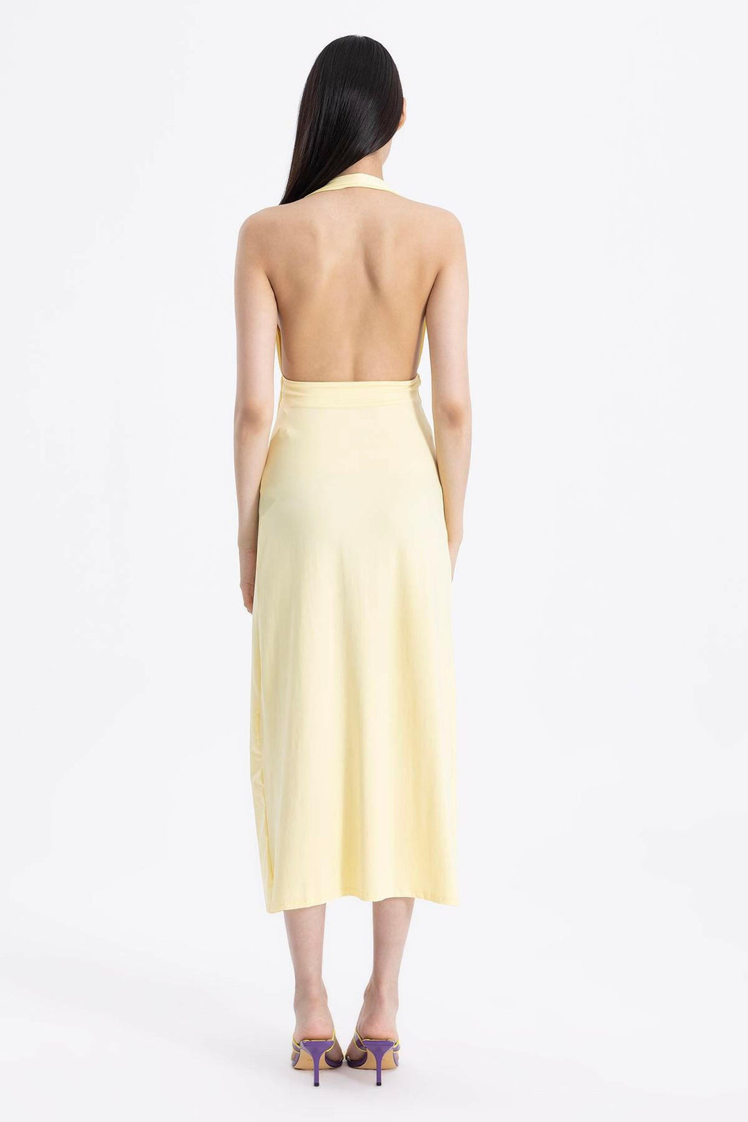 Yellow Drape Detailed Midi Dress