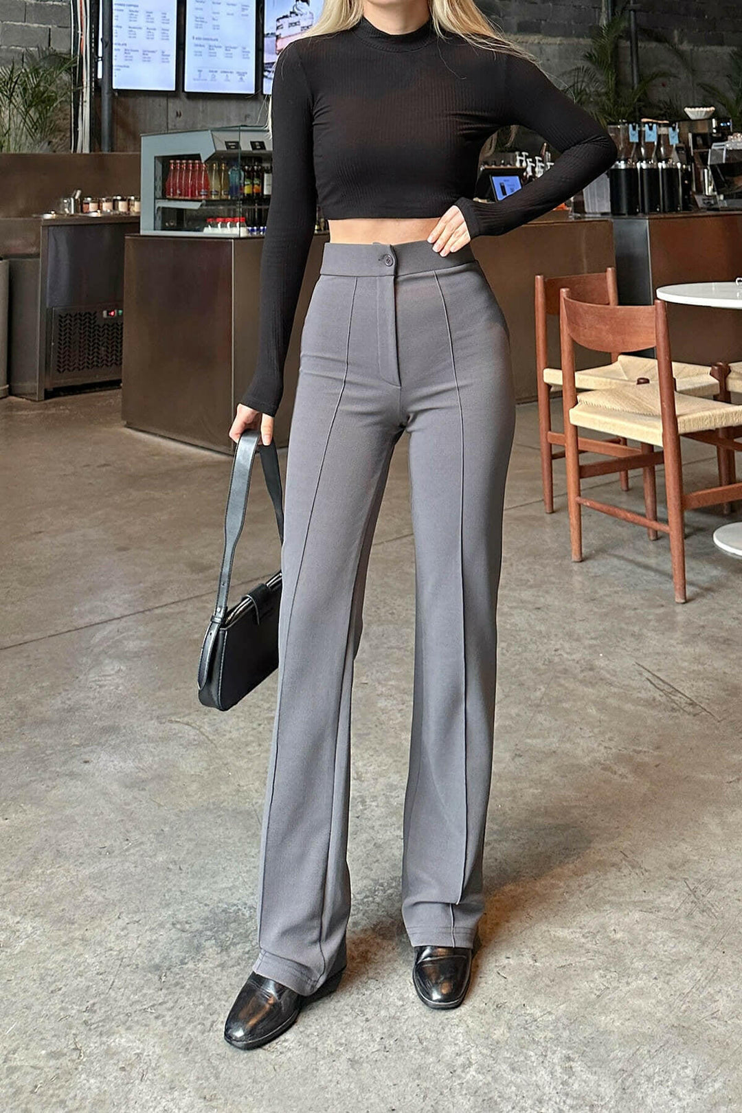 High Waist Chestnut Lycra Comfortable Knitted Trousers