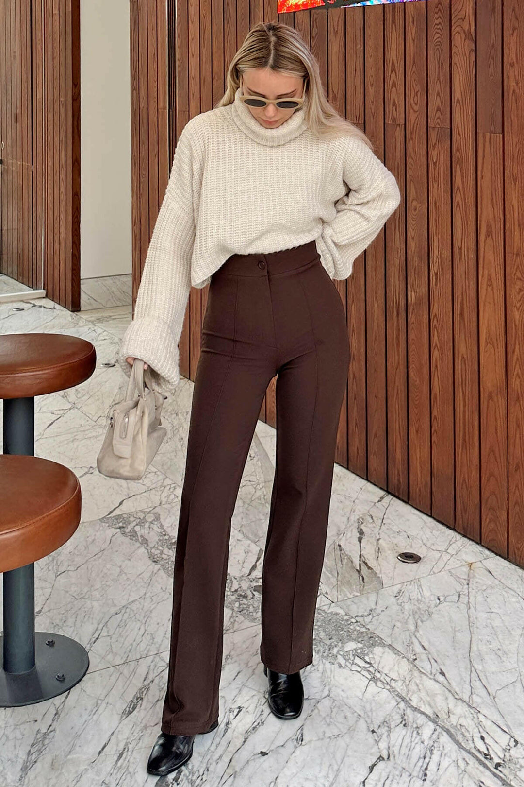High Waist Lycra Comfortable Knitted Trousers