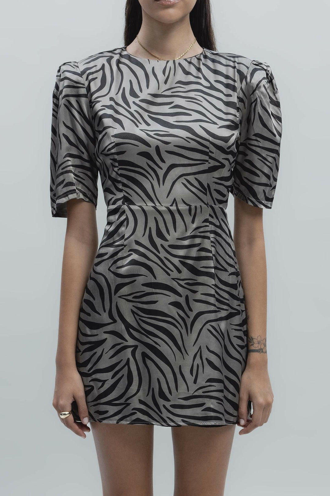 Satin Zebra Patterned Mini Dress