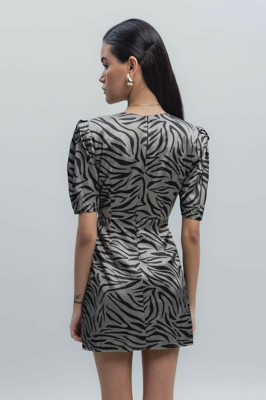 Satin Zebra Patterned Mini Dress