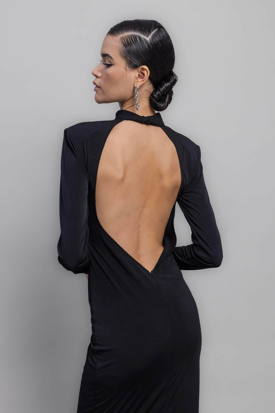 Black Backless Midi Dress
