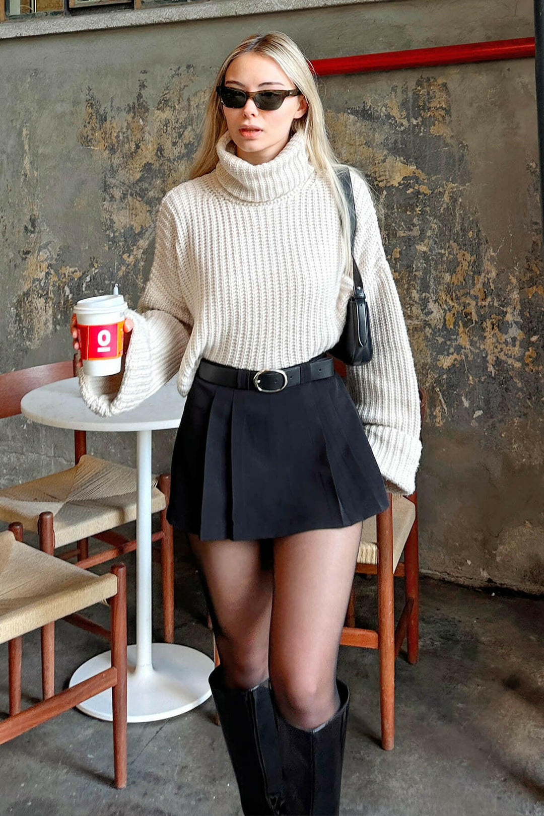 Belted Pleated Mini Short Skirt