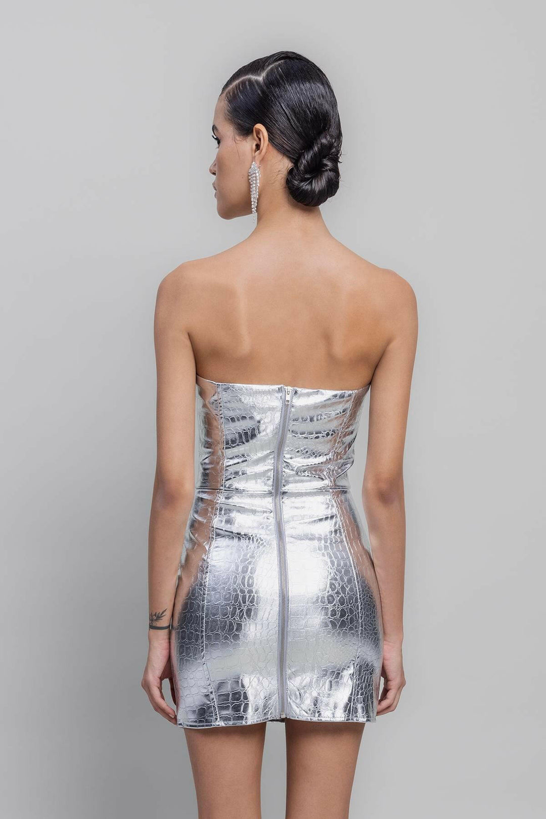 Silver Leaf Strapless Mini Dress