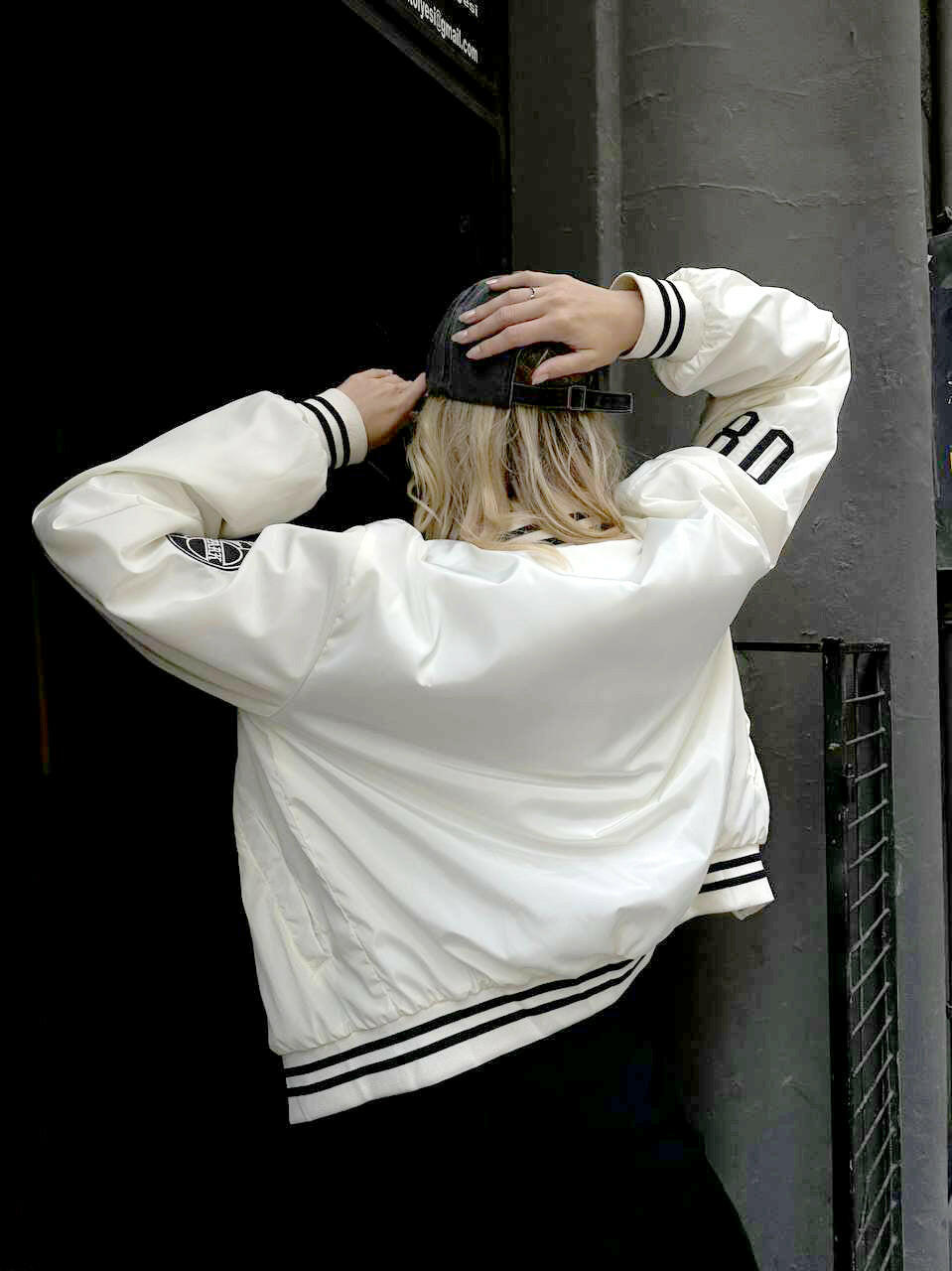 Embroidered College Jacket in White - Noxlook
