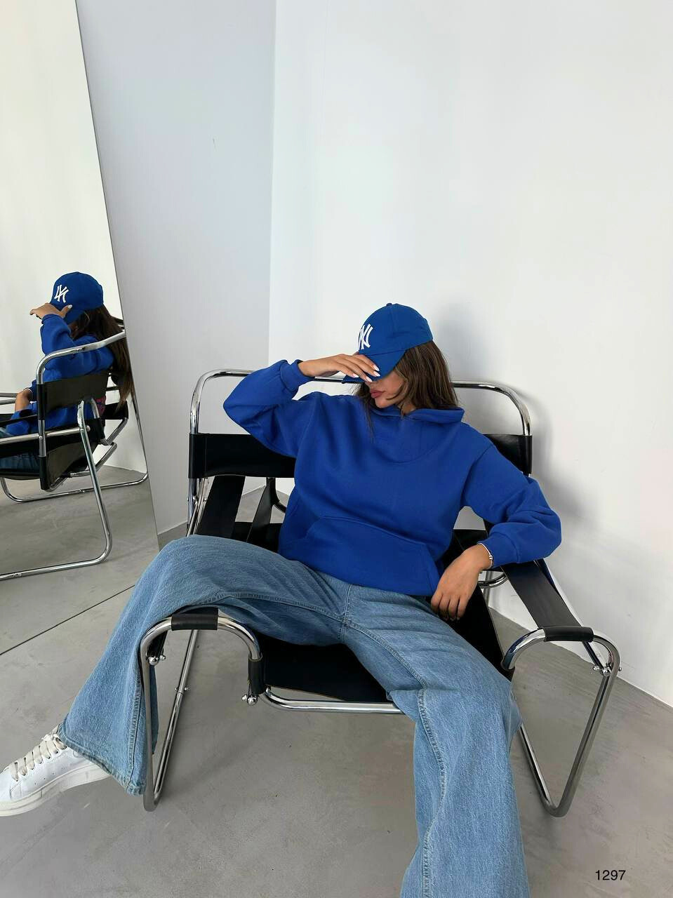 Back Printed Hoodie Sweatshirt in Saxe Blue - Noxlook