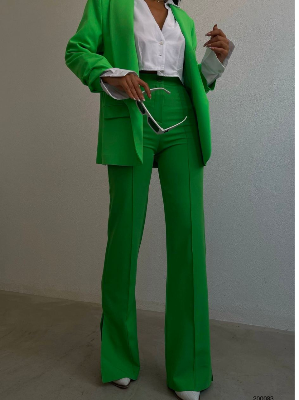 Office Wear Trousers Side Split Hems in Green - Noxlook