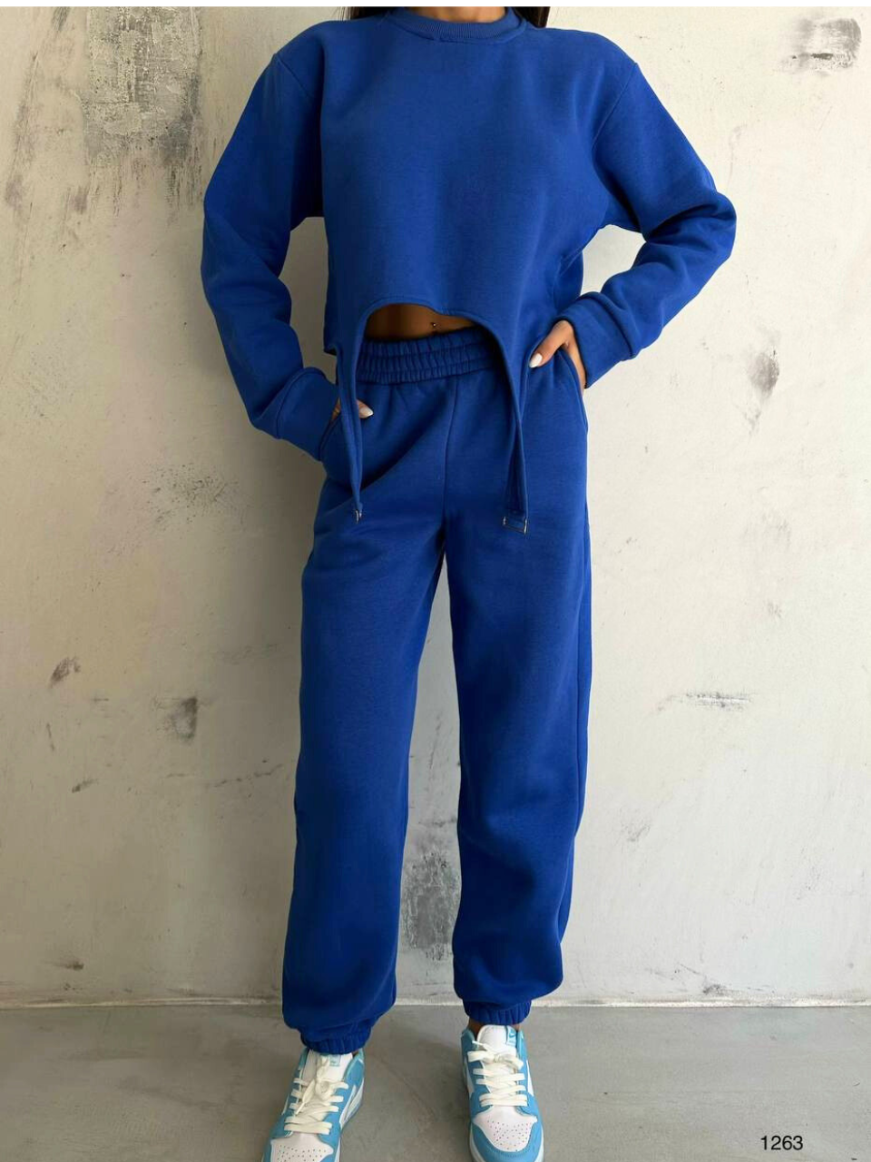 Oval Cut Matching Sweat Suits in Saxe Blue - Noxlook