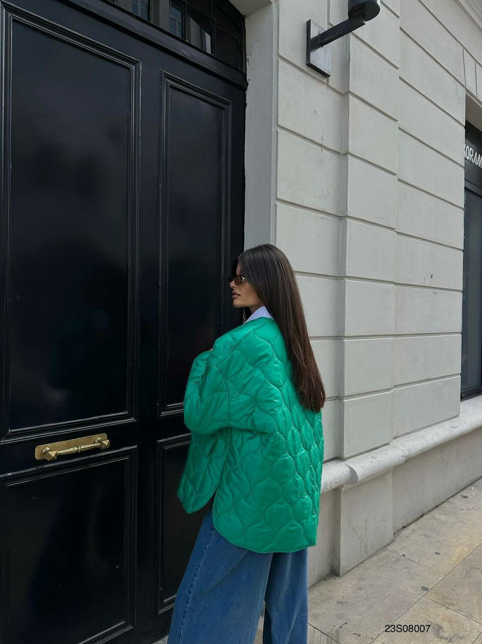 Oversized Quilted Coat in Green - Noxlook