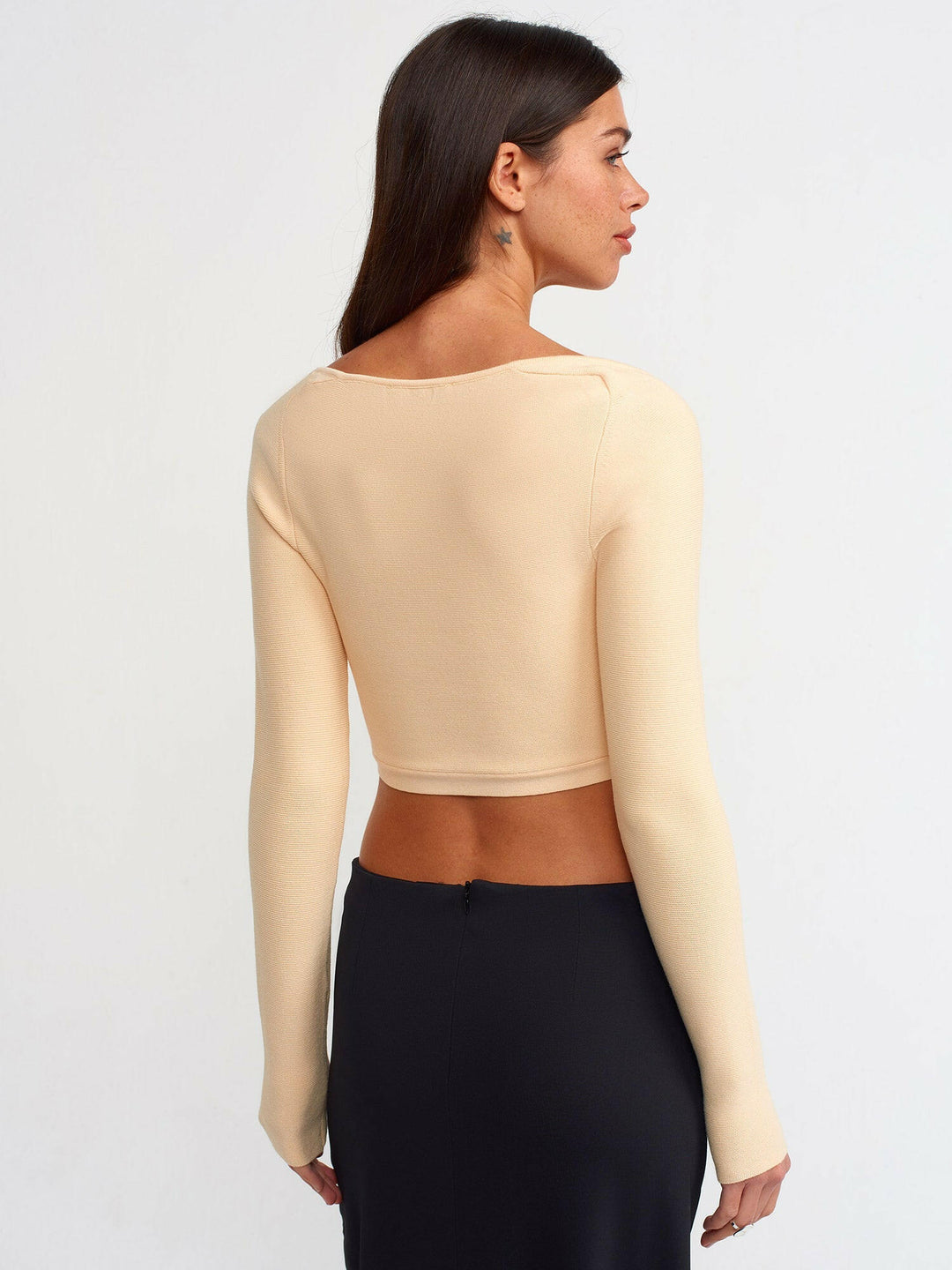 Front V-Neck Short Sweater - Yellow