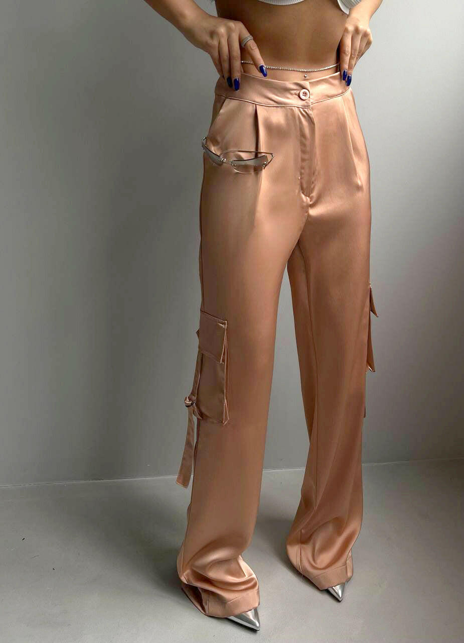 Satin Cargo Pants Womens in Snuff Colored - Noxlook