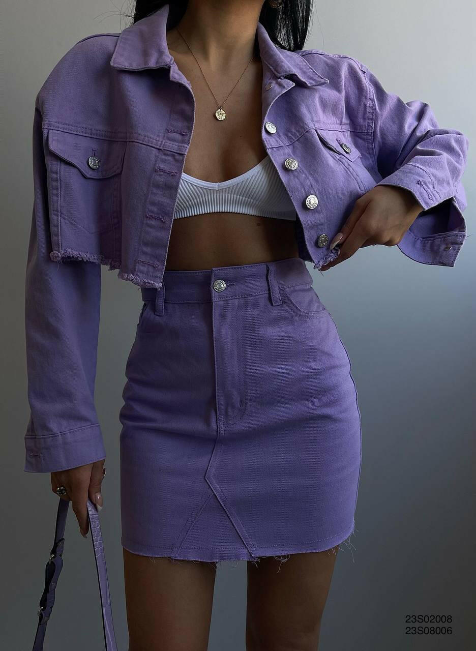 Denim High Waist Mini Skirt Lilac