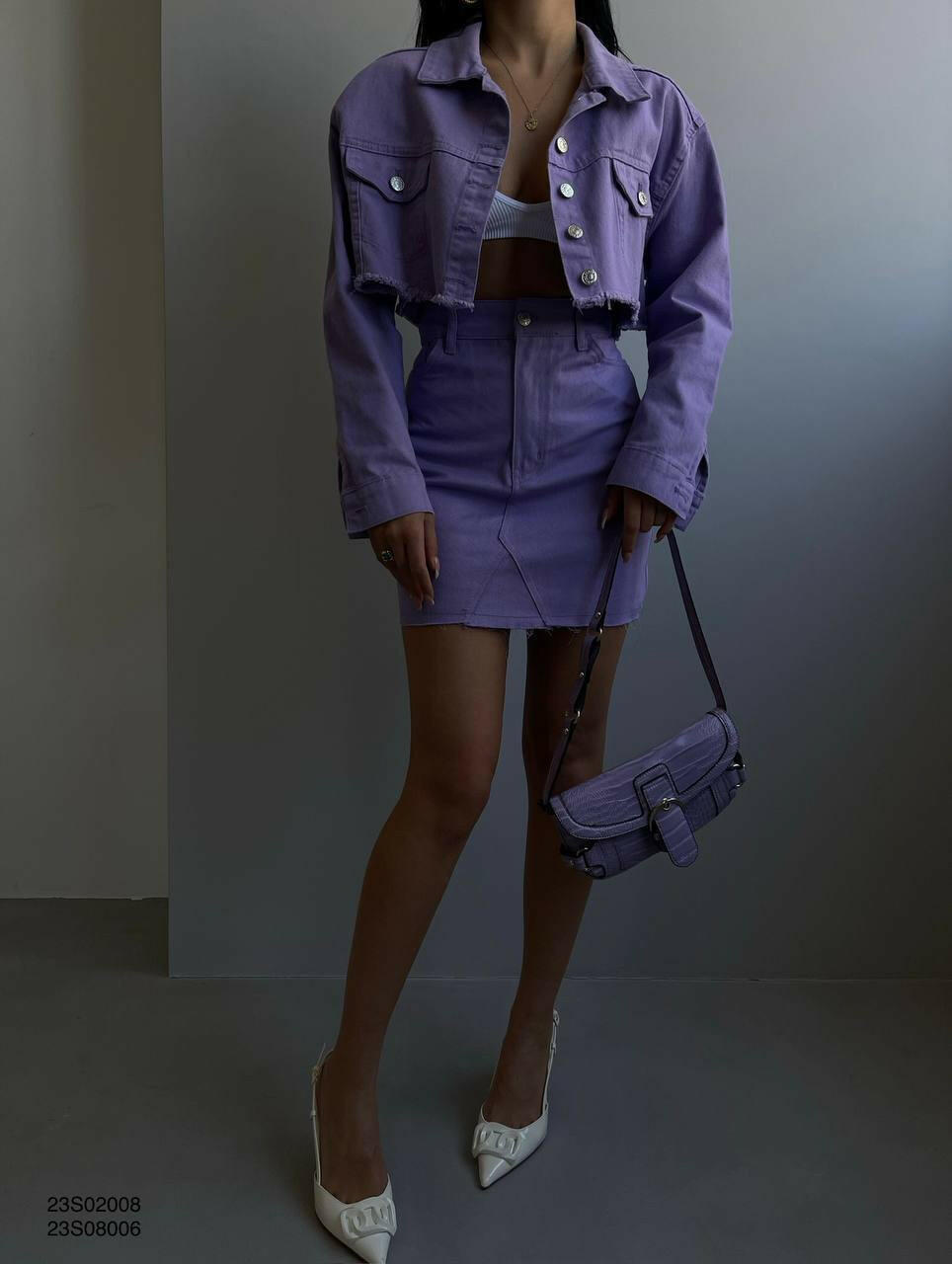 Denim High Waist Mini Skirt Lilac - Noxlook
