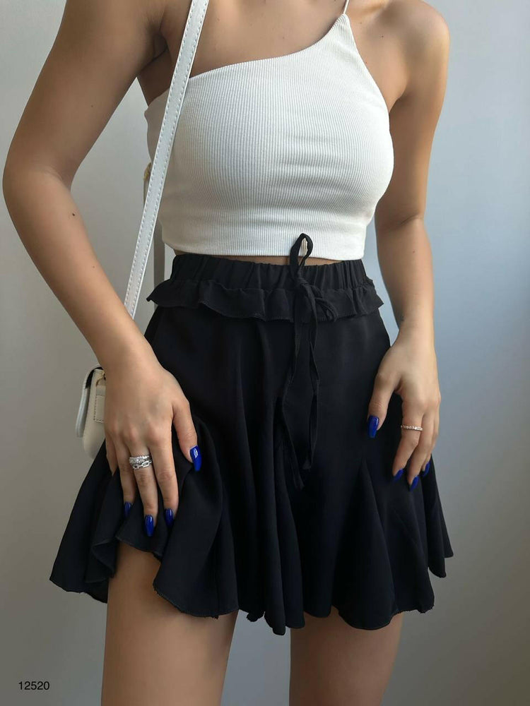 Korean Fashion Pleated Elastic Waist Mini Skirt Black - Noxlook