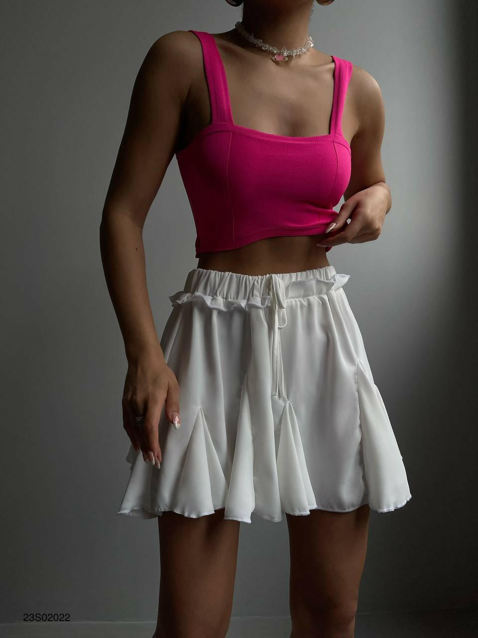 High Waisted Layered Cut Mini Pleated Trunks Skirt White - Noxlook