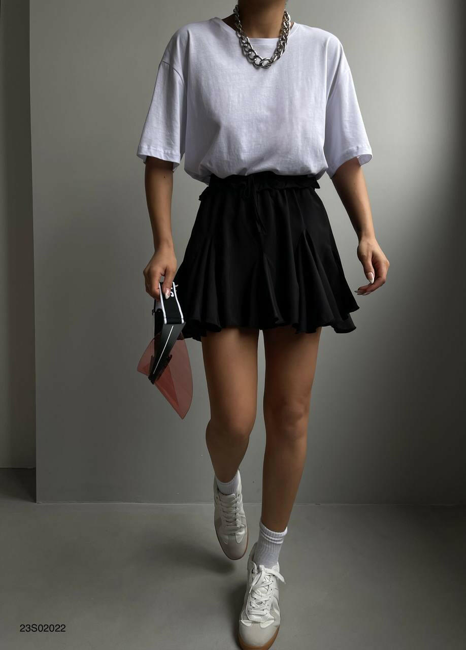 High Waisted Layered Cut Mini Pleated Trunks Skirt Black - Noxlook