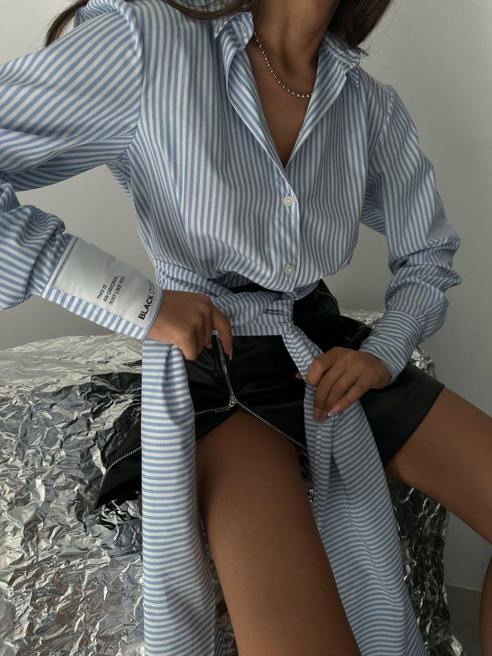 Buttoned Striped Shirt Blue - Noxlook