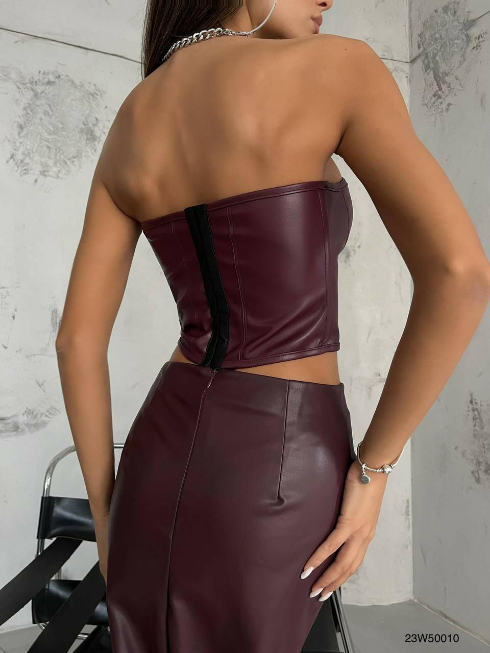 Burgundy Faux Leather Crop Top