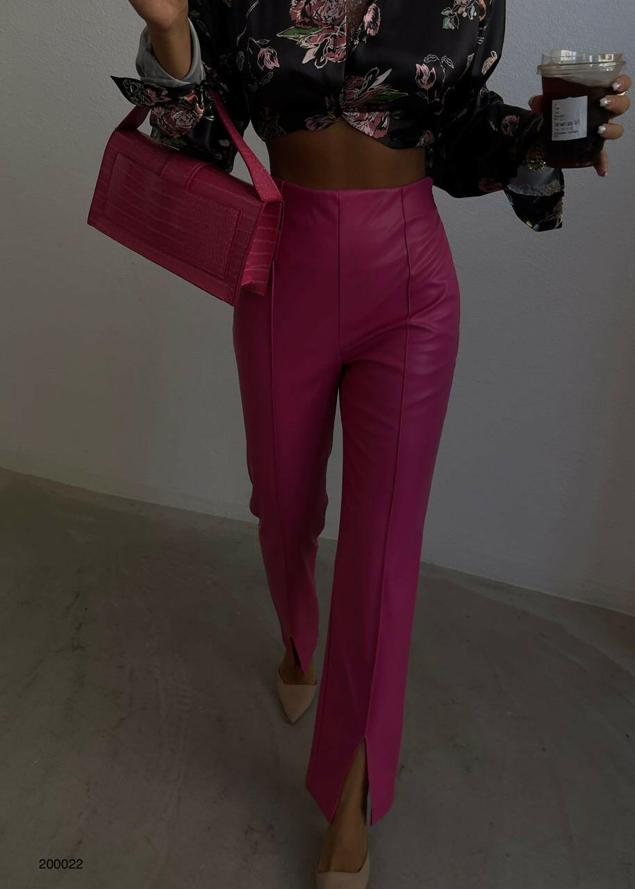 Pink High-Waisted Leather Pant