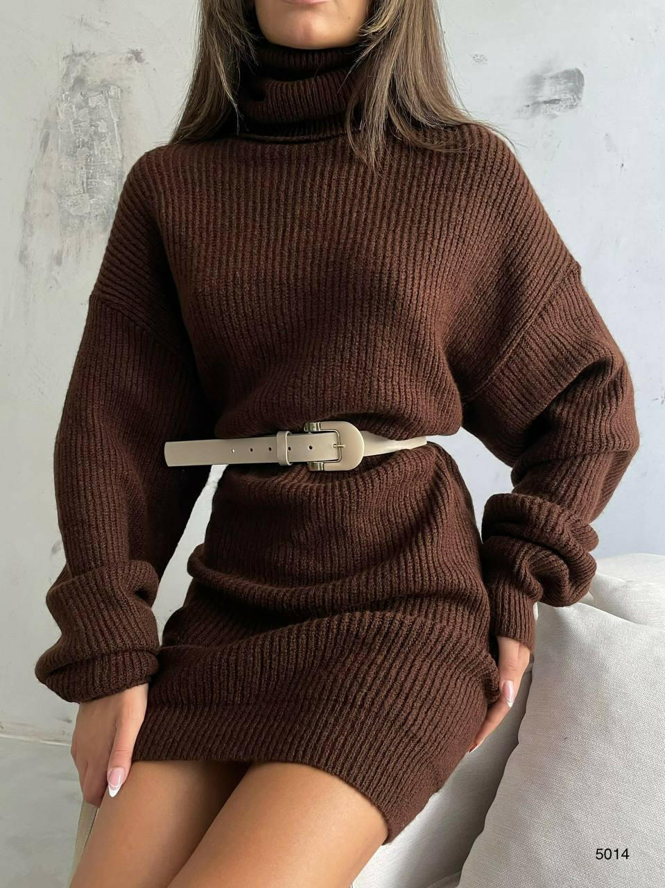 Oversize Crewneck Knit Sweater Brown