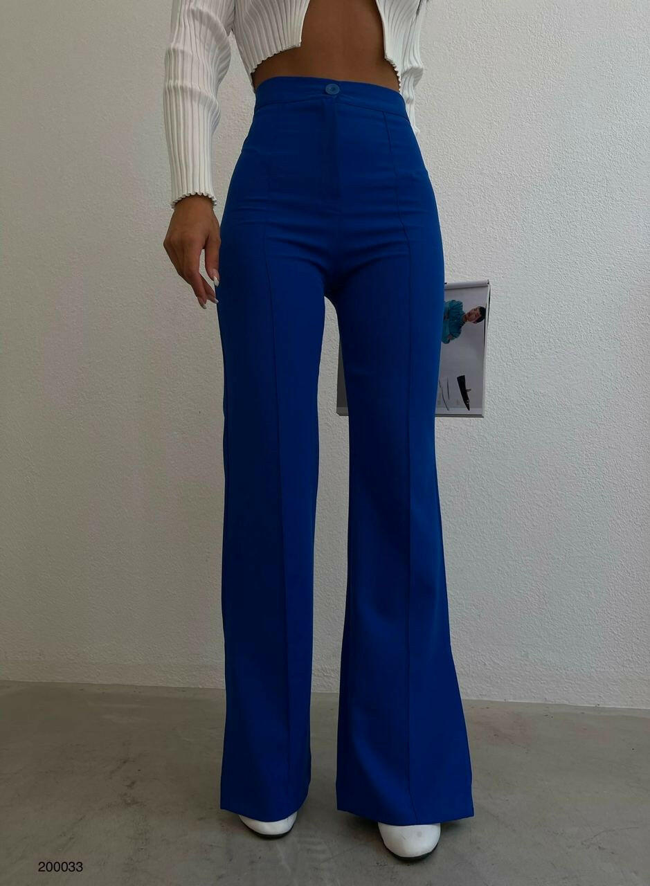 Office Wear Trousers Side Split Hems in Saxe Blue - Noxlook