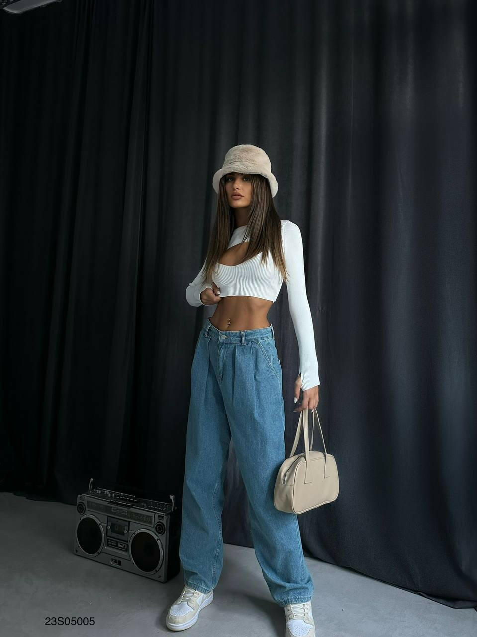 Collet Detailed High Waisted Jeans Light Blue - Noxlook
