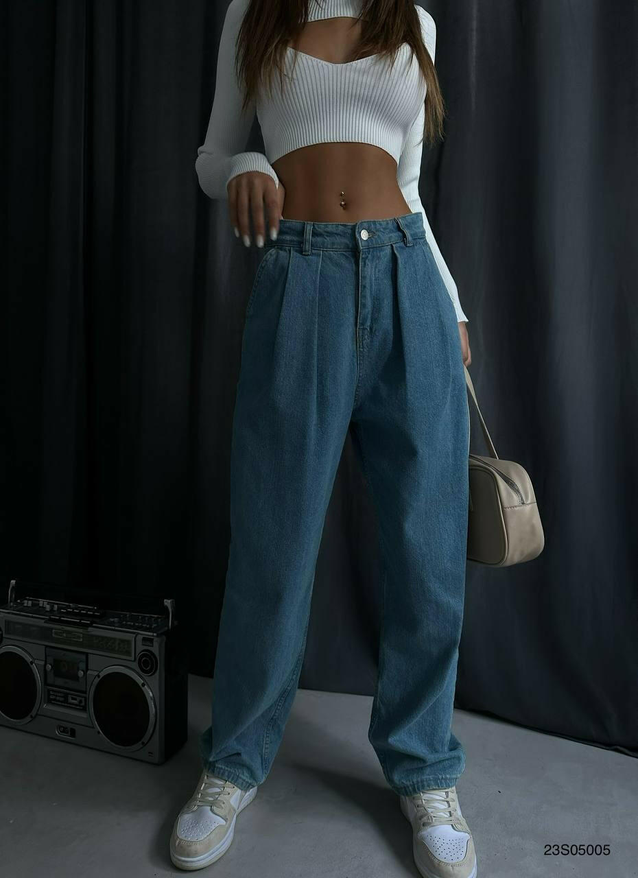 Collet Detailed High Waisted Jeans Light Blue - Noxlook