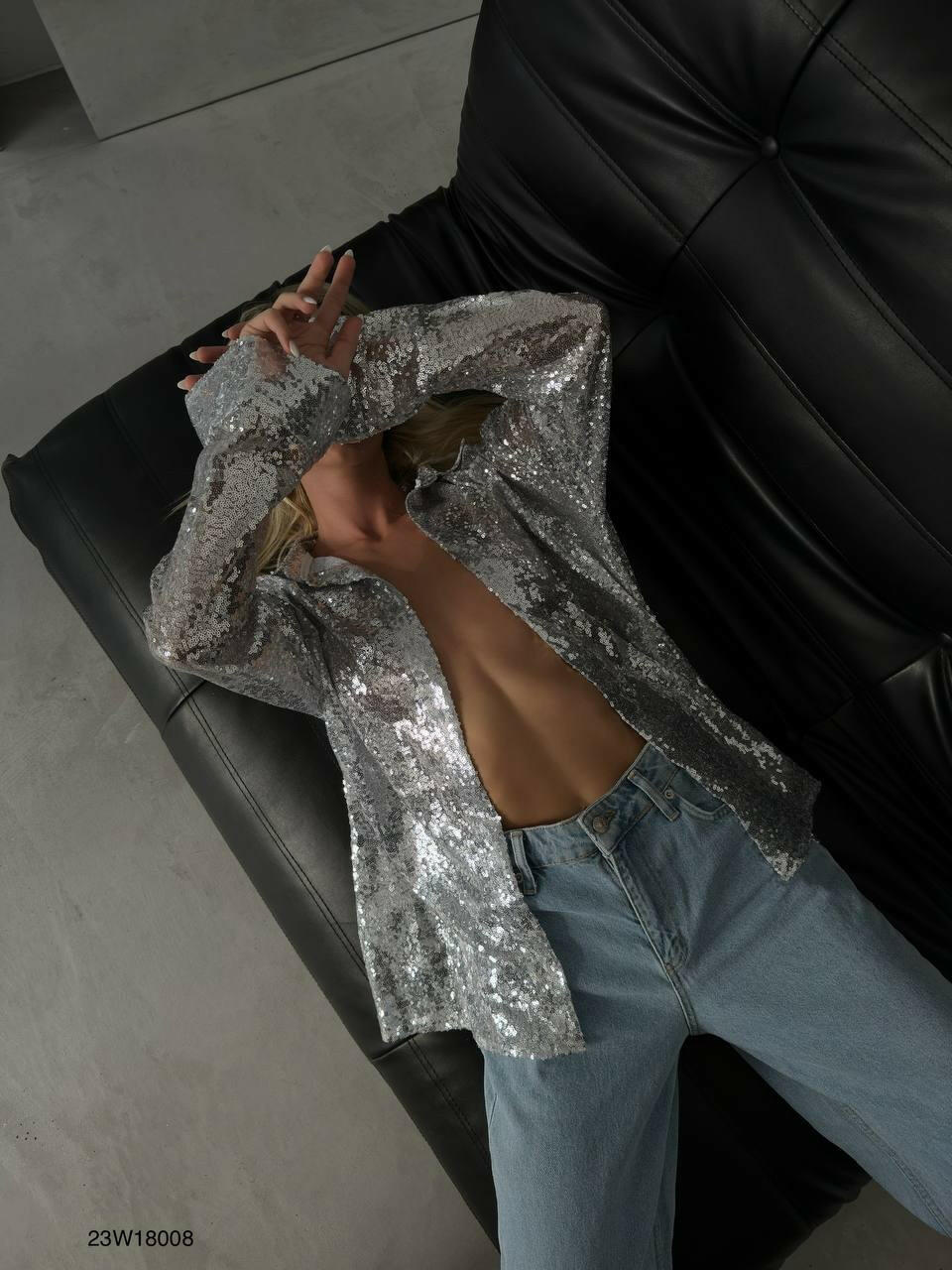 Silver Sequin Oversized Shirt